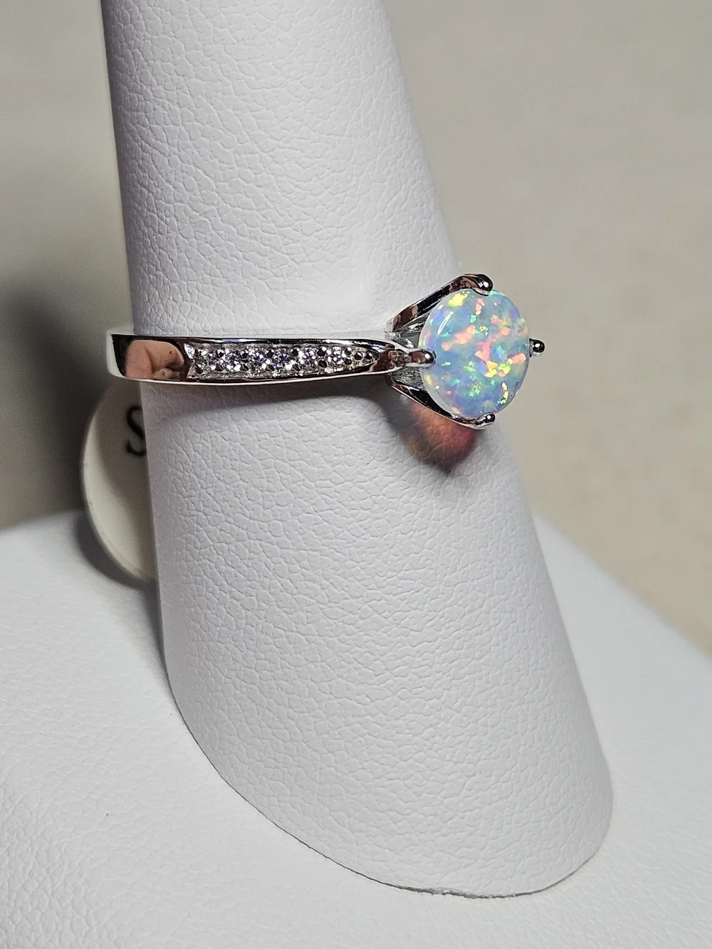 Opal Solitaire Ring with Accent Stones - White Opal-925 Silver